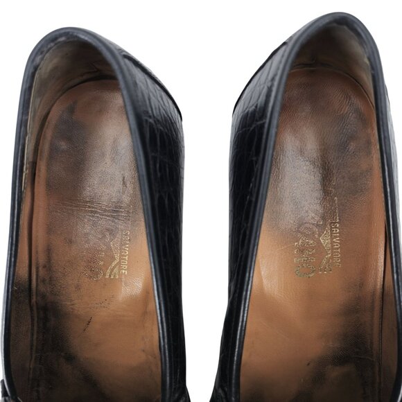Salvatore Ferragamo Exotic Black Crocodile Dress Shoes Men 11 Penny Loafer Italy - Picture 11 of 11
